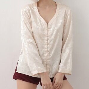 Victoria's Secret Sleep Shirt Women Medium Champagne Excellent Vintage Jacquard